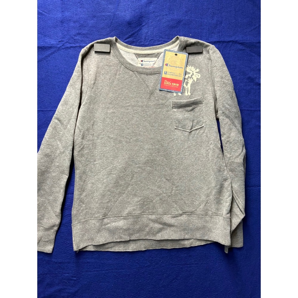 Gorpcore Mens Champion Up North Moose Pocket Sweatshirt Large Grey
